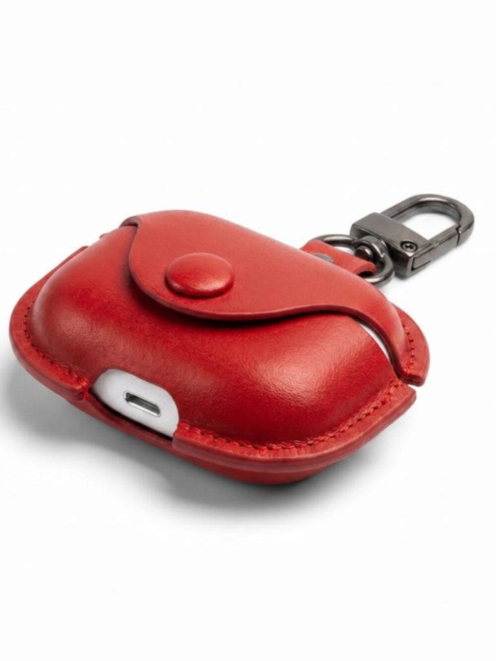 Red AirPods Vintage Leather Case - Brass Hardware Clip